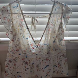 Floral Blouse - Sheer Ivory w/ Flowers - Large